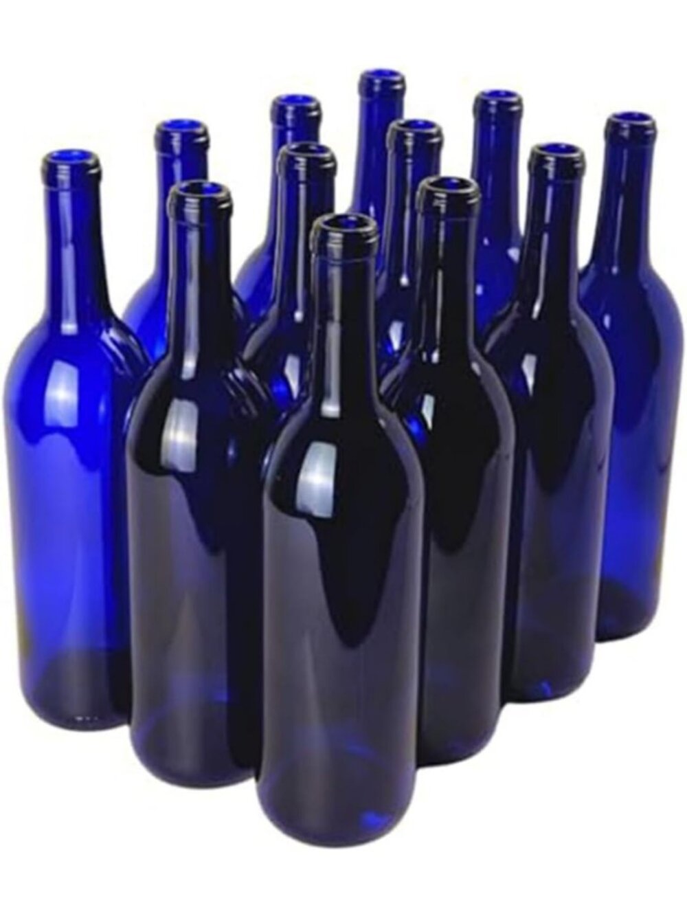 Set of 12 Blue 750ml Wine Bottles for Bordeaux - No Corks, Perfect for Events